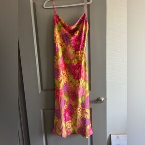 Lush Pink & Yellow Floral Slip Midi Dress
